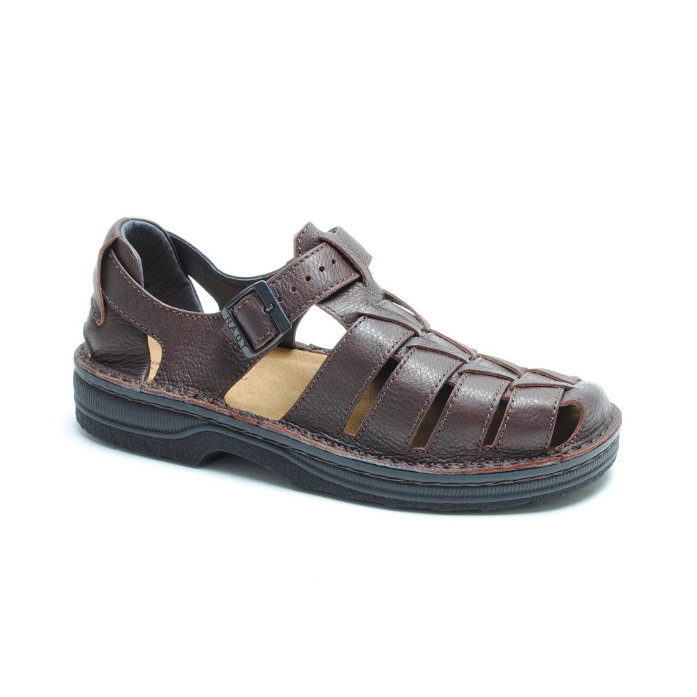 Men's sandals with a wide strap for supportNaot Men's Julius - Soft Brown Leather