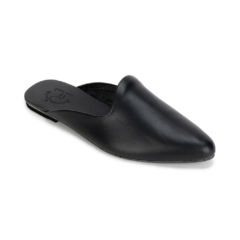 Men's sandals with a removable insole for cleaningNihi -  Pointed Toe Leather Mule | Black