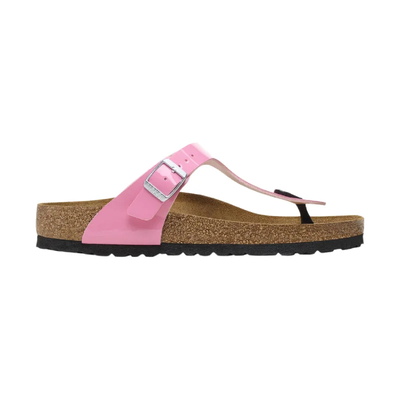 Men's sandals with a decorative buckle or charmBirkenstock Gizeh Birko Flor Patent Sandal - Candy Pink/Black - ONLINE STORE CREDIT/EXCHANGE ONLY