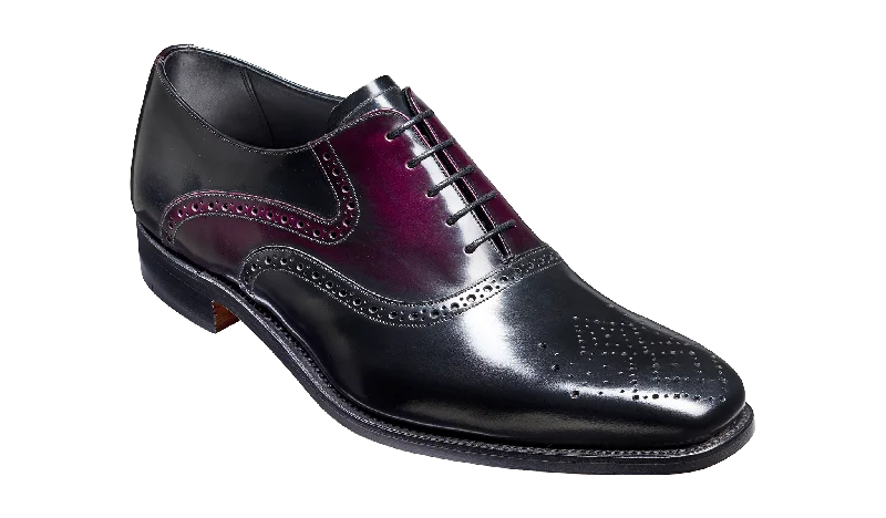 Men's Oxford shoes with a decorative inlay on the toeLangley – Black / Aubergine Hi-Shine