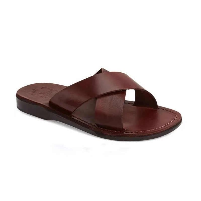 Men's sandals with a pointed toe for a stylish lookElan - Leather Cross Strap Sandal | Brown