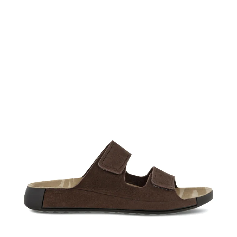 Men's sandals with a perforated leather upper for ventilationEcco Men's Cozmo Slide Sandal in Mocha Brown