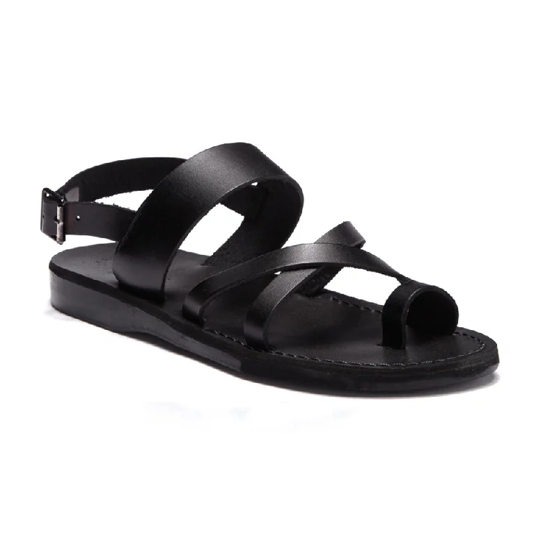 Men's sandals with a leather lining for comfortAmos - Leather Ankle Strap Flat Sandal | Black