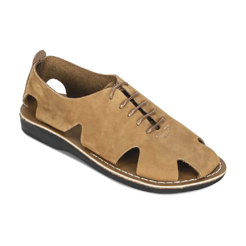 Men's sandals with a perforated leather upper for ventilationRiver - Leather Lace-Up Sandal | Tan Nubuck