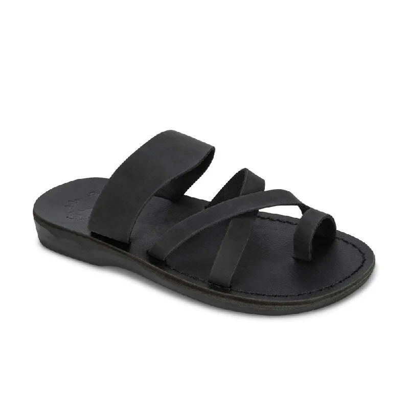 Waterproof men's sandals for water activitiesThe Good Shepherd - Leather Toe Loop Sandal | Black Nubuck