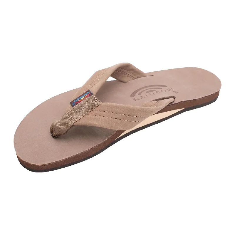 Men's sandals in a neutral color like black or brownRainbow Women's Dark Brown Premier Leather Single Layer Arch 301ALTS0DKBRL