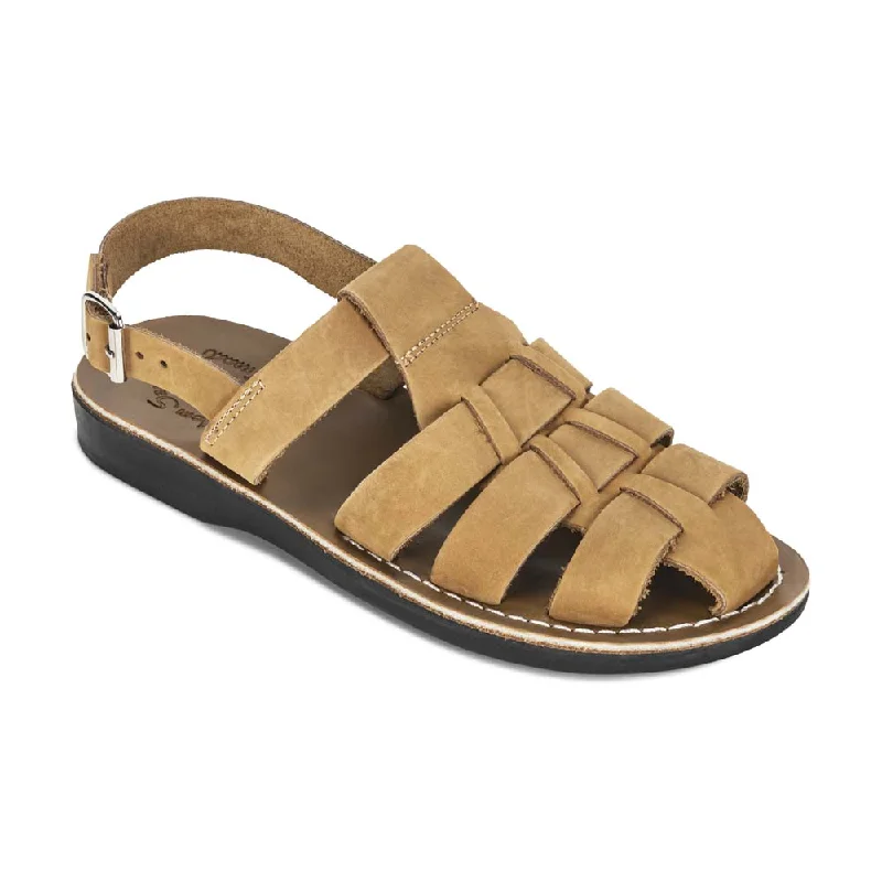 Men's sandals with a perforated leather upper for ventilationMichael - Slingback Leather Fisherman Sandal | Tan Nubuck