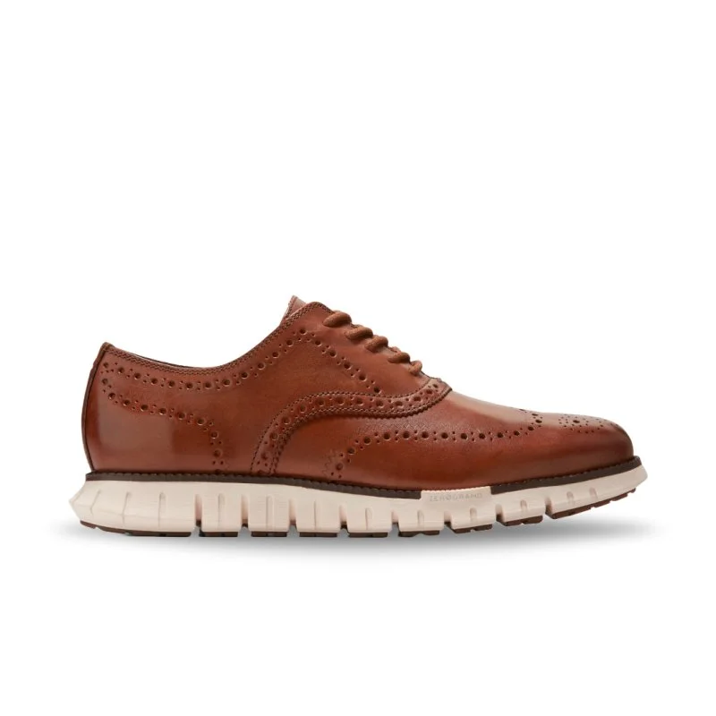 Men's Oxfords with a low - heeled design and a square toeCole Haan Men's ZEROGRAND Remastered Wingtip - British Tan/Ivory