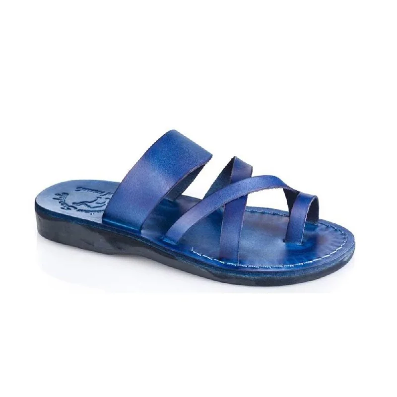 Men's sandals with a perforated leather upper for ventilationThe Good Shepherd - Leather Toe Loop Slide | Blue